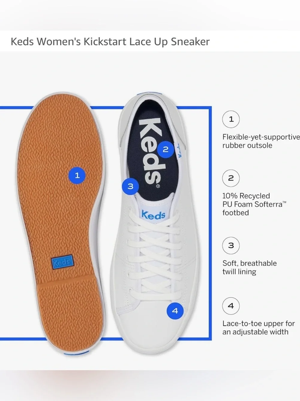 Women Keds Kickstart Leather Low top Lace-Up Sneakers with Navy Insole Brand New
